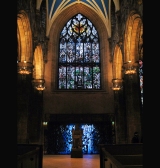 The St. Giles Cathedral in town has an entire window in honor of him. On January 25 (his birthday) Scots celebrate Burn's night by reciting his songs and poems with some whisky and haggis ("chieftain o' the puddin' race")